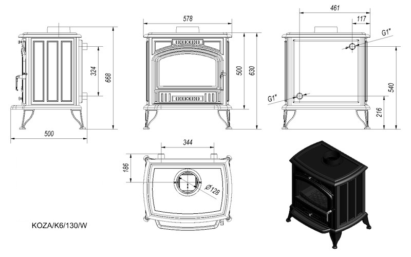 Габаритные размеры Kratki Koza K6 130 W